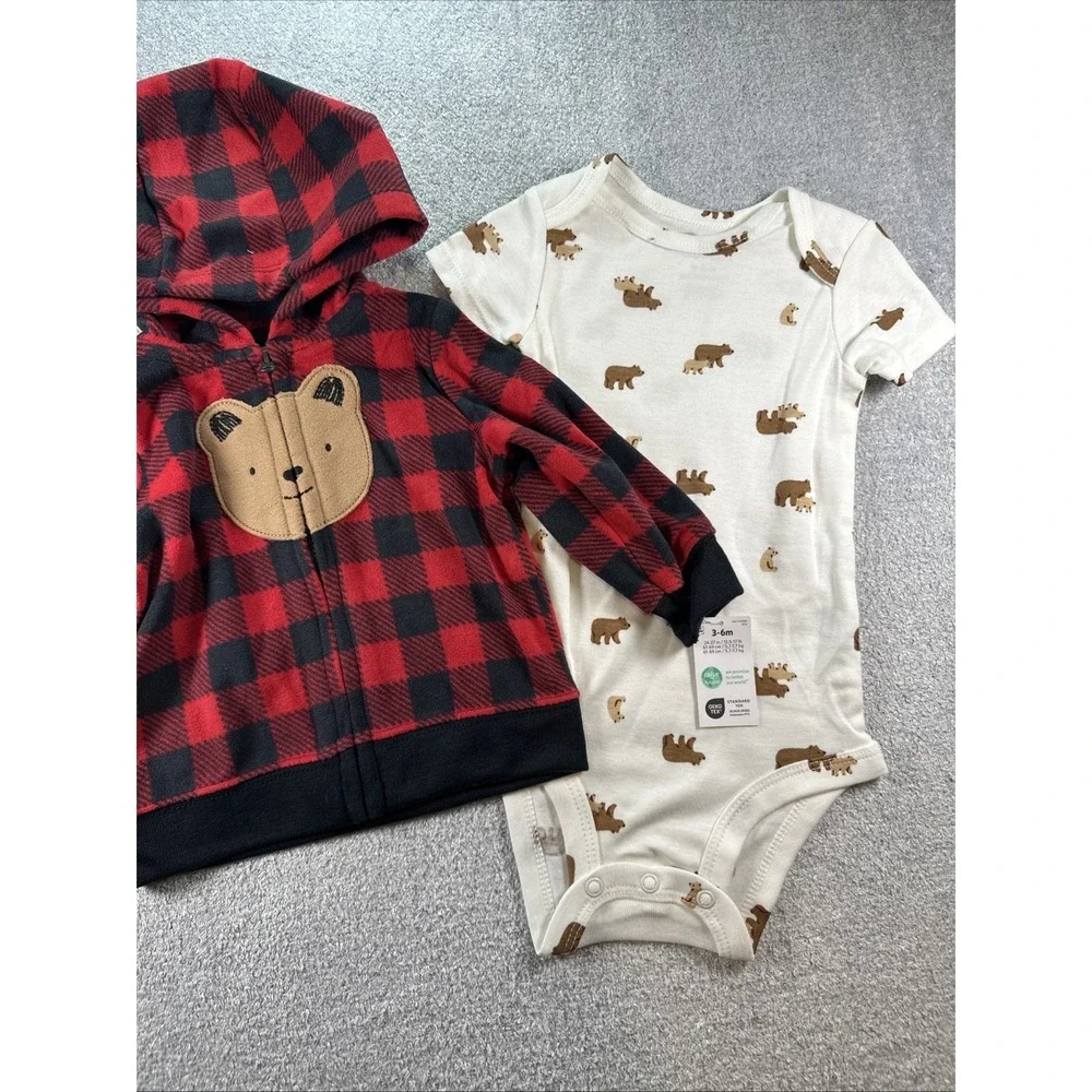 Carter's Fleece Bear Hoodie Jacket 3-6 Month‎ & Bodysuit - New Baby Infant